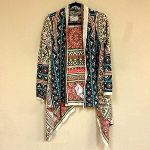Springfield womans asymmetrical BOHO open cardigan sweater‎ size M
